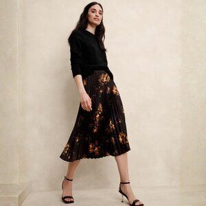 Banana Republic Factory Silky Pleated Midi Skirt – Yellow Floral – SZ 12 (NWT)